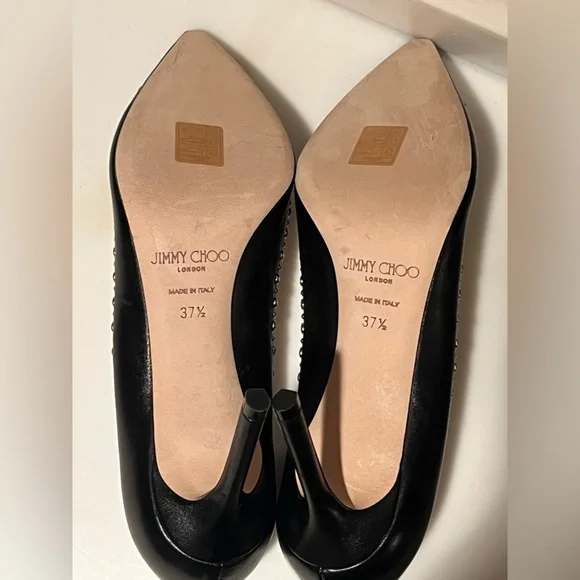 NWOT—JIMMY CHOO Romy 85 Black Heels with Silver Studs, Size 37.5 (US 7)